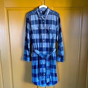 Lands’ End Blue-Grey-White Plaid Shirt Dress — size small — never worn